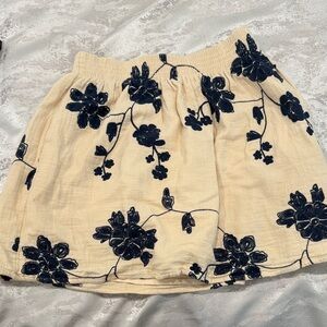 Paraella Beige Skirt with Navy Floral Embroidery